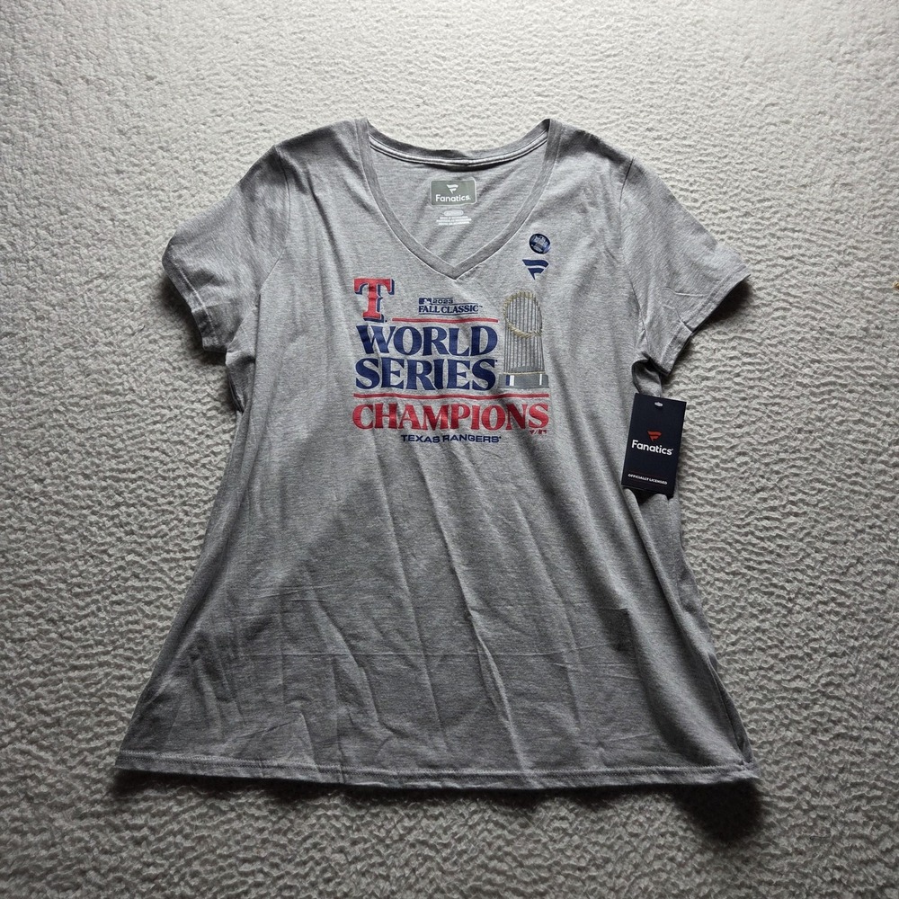 Texas Rangers Shirt Womens XL Gray MLB Baseball Fanatics World Series Champions